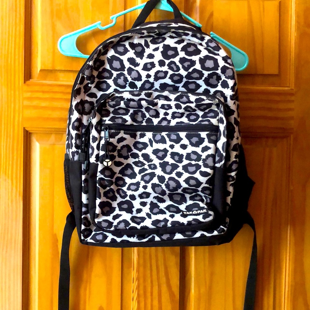White/black cheetah backpack